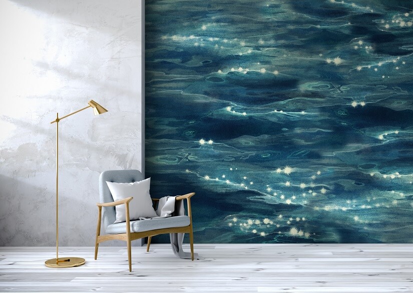 Ocean Blue Coastal Classic Waves Wallpaper  As seen in Celeste Barber home   Olive et Oriel